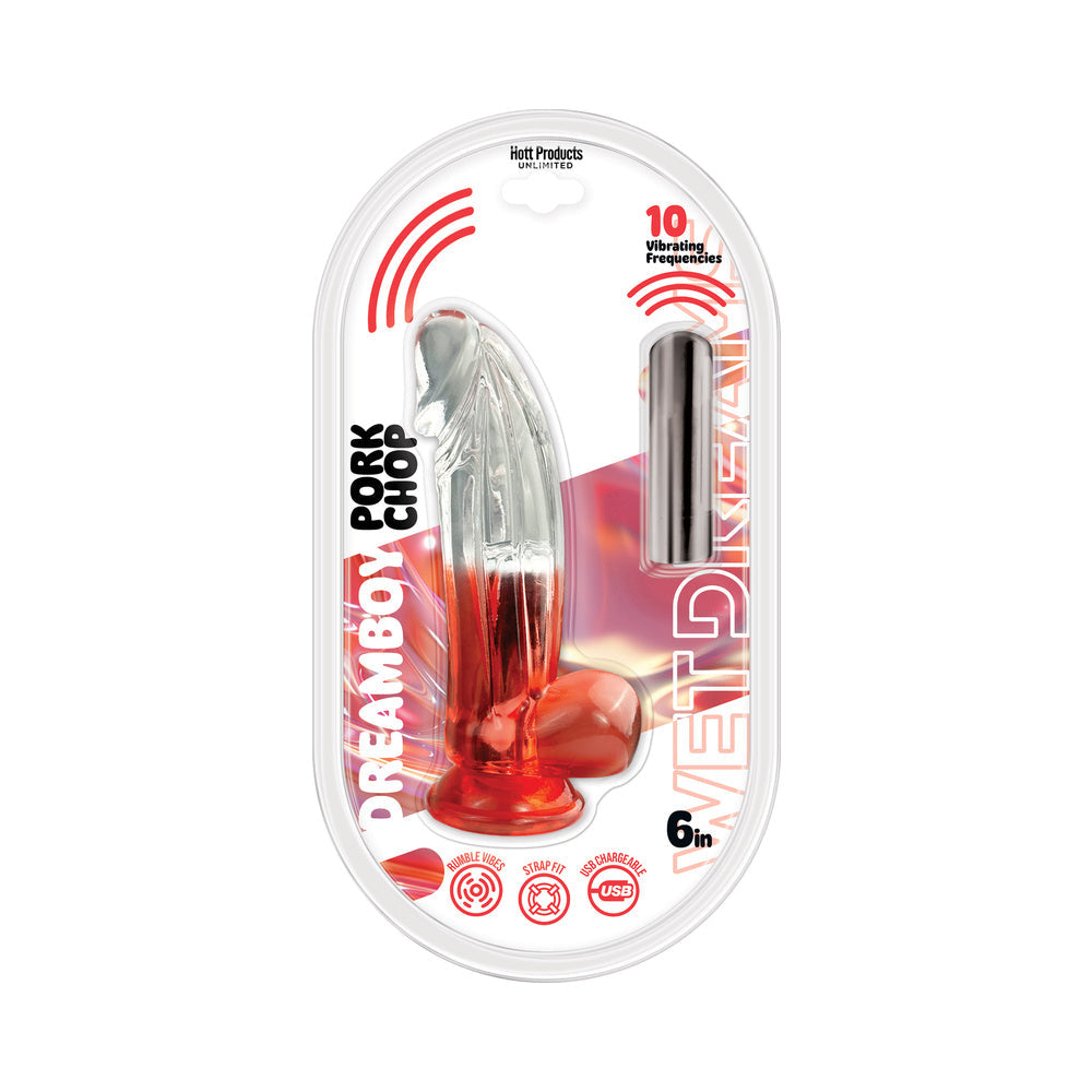 HOTT PRODUCTS - WET DREAMS DREAM BOY PORKCHOP JELLY DILDO 10 FREQ BULLET GRADIENT COLOR 6IN RED