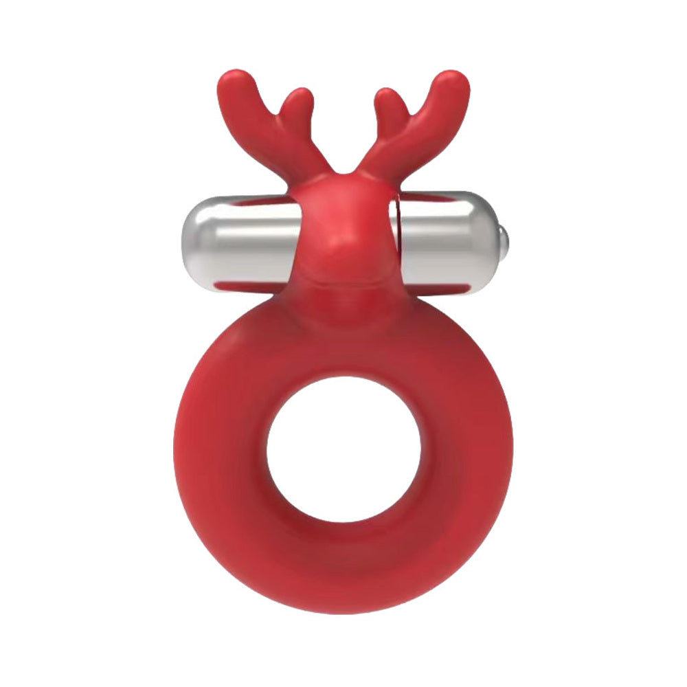 HOTT PRODUCTS - HORNY CHRISTMAS SANTA''S LITTLE HELPER REINDEER COCKRING WITH MULTI SPEED CANDY CANE STRIPE BULLET LIQUID SILICONE