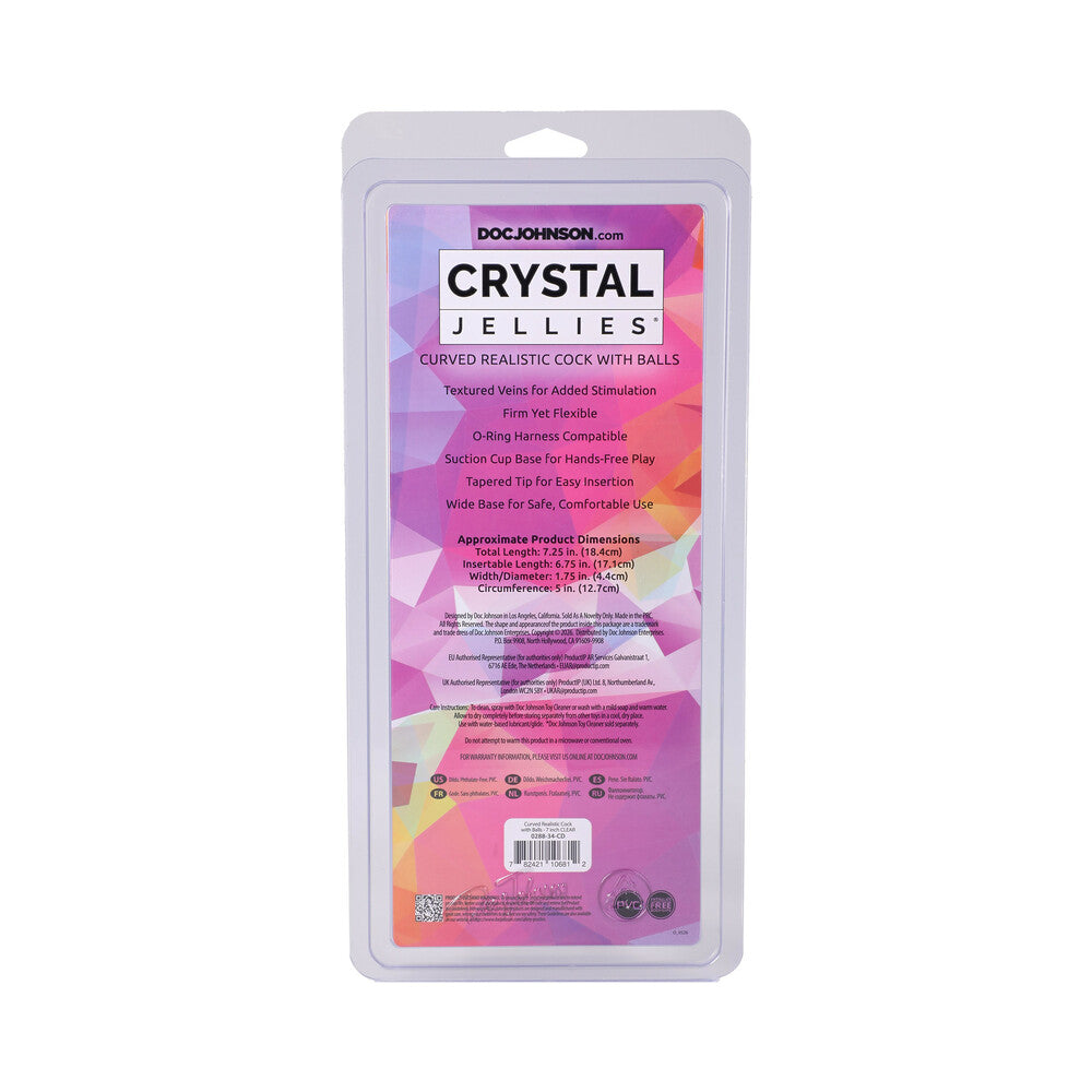 DOC JOHNSON - CRYSTAL JELLIES CURVED REALISTIC COCK WITH BALLS 7 IN. CLEAR