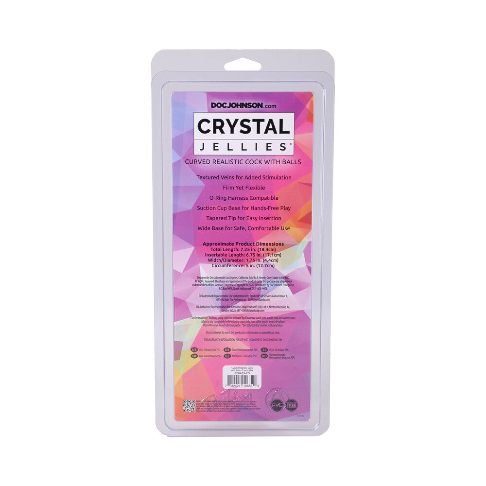 DOC JOHNSON - CRYSTAL JELLIES CURVED REALISTIC COCK WITH BALLS 7 IN. PINK