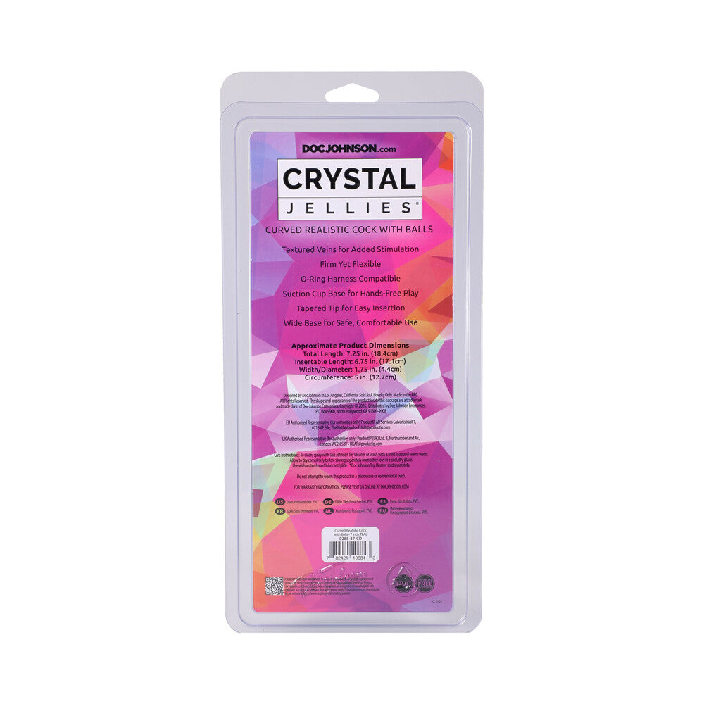 DOC JOHNSON - CRYSTAL JELLIES CURVED REALISTIC COCK WITH BALLS 7 IN. TEAL