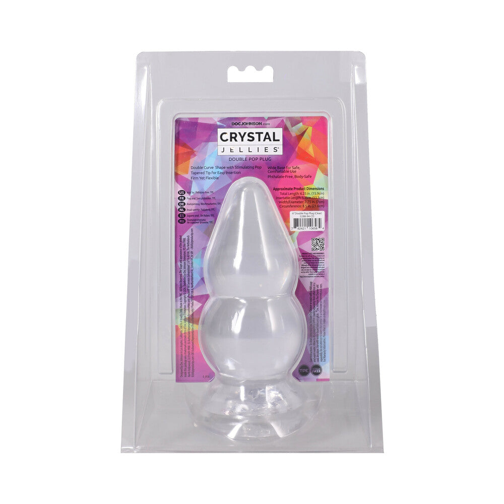 DOC JOHNSON - CRYSTAL JELLIES DOUBLE POP PLUG 6 IN. CLEAR