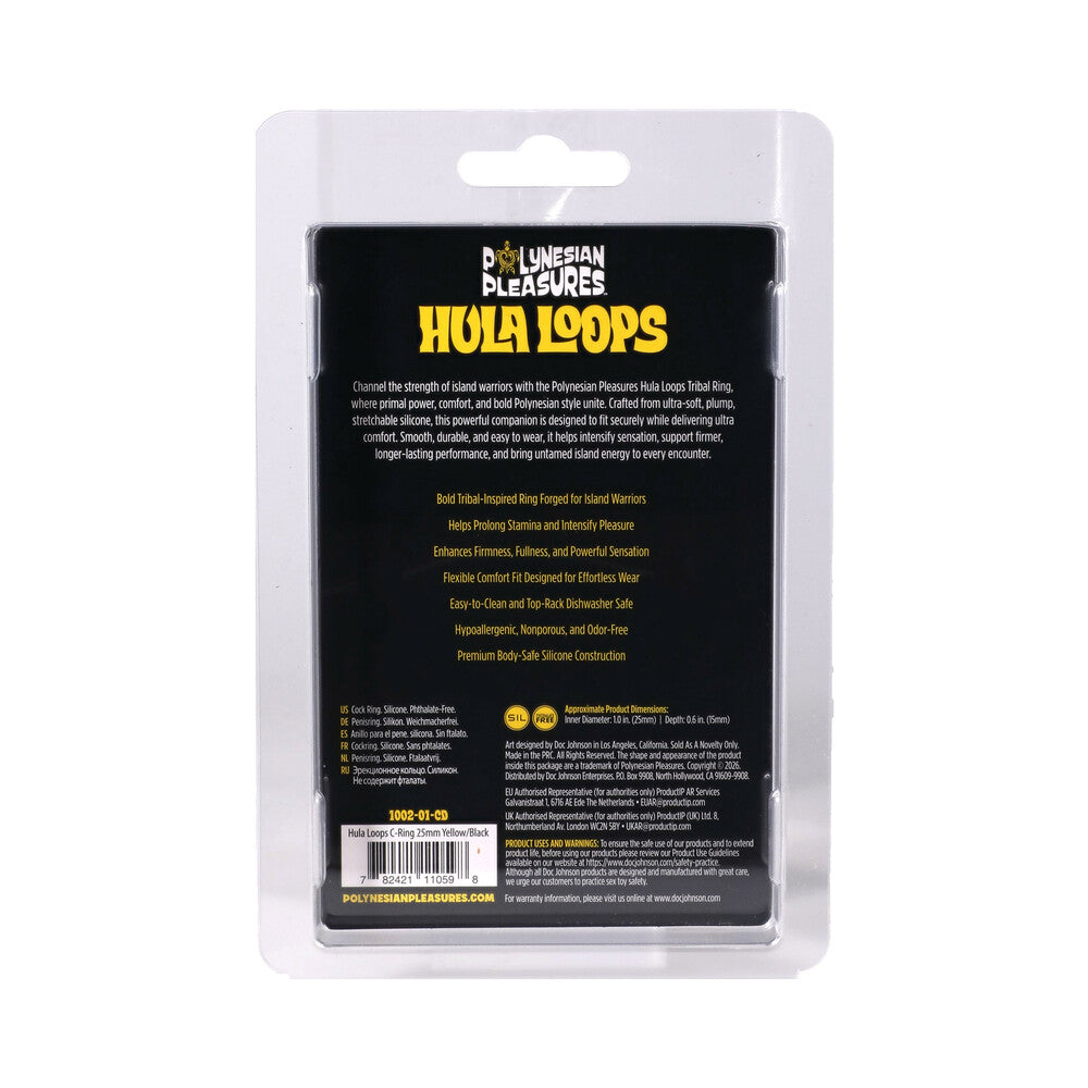 DOC JOHNSON - POLYNESIAN PLEASURES HULA LOOPS SILICONE TRIBAL C-RING 25MM YELLOW/BLACK