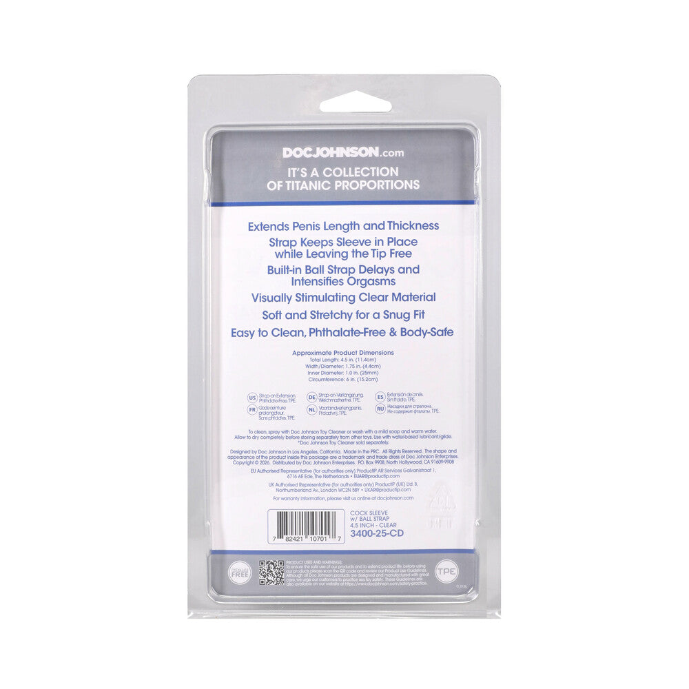 DOC JOHNSON - TITANMEN COCK SLEEVE WITH BALL STRAP 4.5 IN. CLEAR