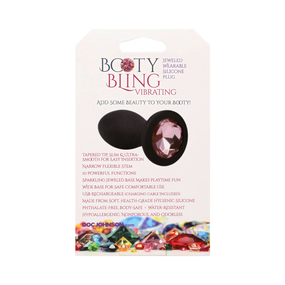 DOC JOHNSON - BOOTY BLING JEWELED WEARABLE VIBRATING SILICONE PLUG 3 IN. PINK