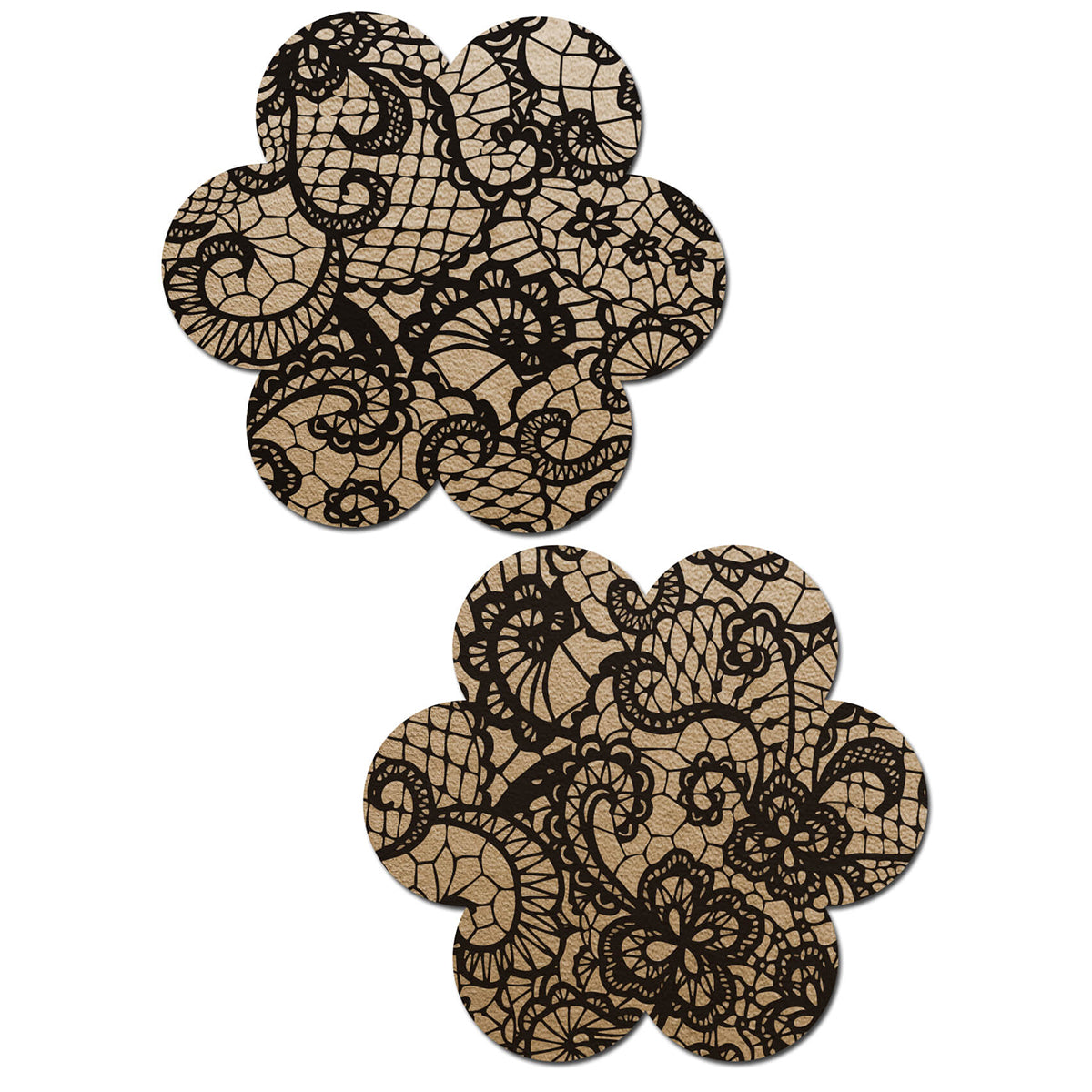 PASTEASE - PEGATINAS PARA PEZONES DE ENCAJE FLORAL BEIGE/NEGRO