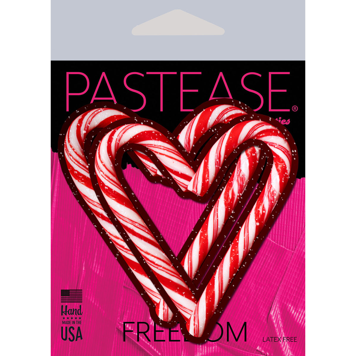 PASTEASE PEEK-A-BOOB CANDY CANE HEART PASTIES RED/WHITE