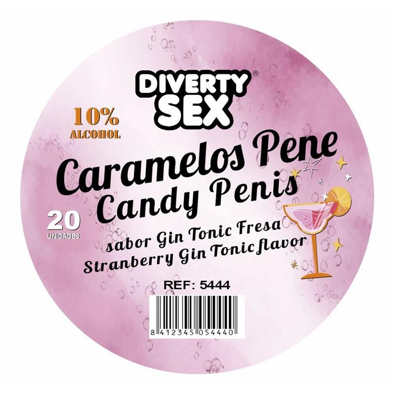 DIVERTY SEX - 20 PENIS-SHAPED CANDIES STRAWBERRY GIN AND TONIC FLAVOR