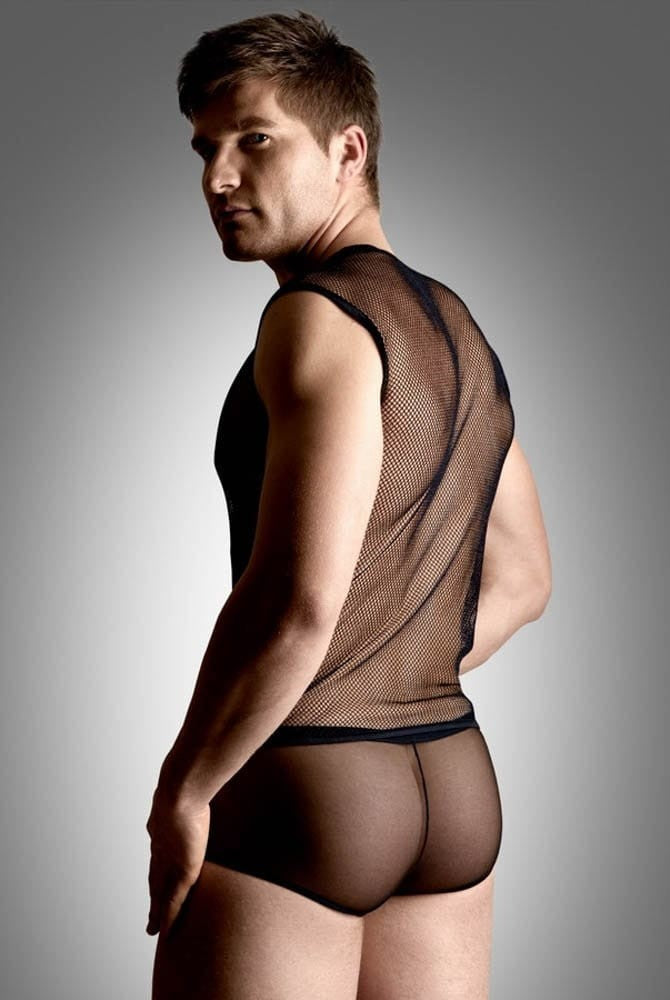 SOFTLINE - NET SET - SHIRT AND THONG - BLACK {} M/L