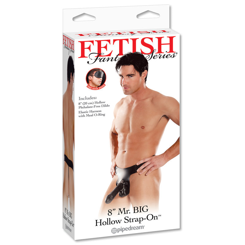 PIPEDREAM - FETISH FANTASY SERIES MR. BIG 8 IN. HOLLOW STRAP-ON WITH BALLS BLACK
