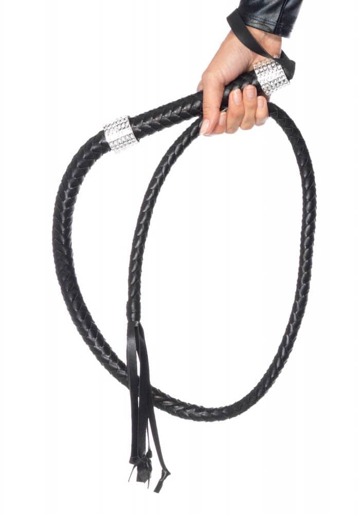 LEG AVENUE - RHINESTONE HANDLE WHIP BLACK