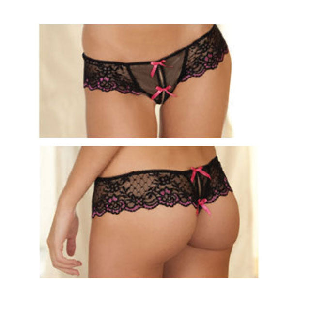RENE ROFE CROTCHLESS LACE THONG WITH BOWS M/L