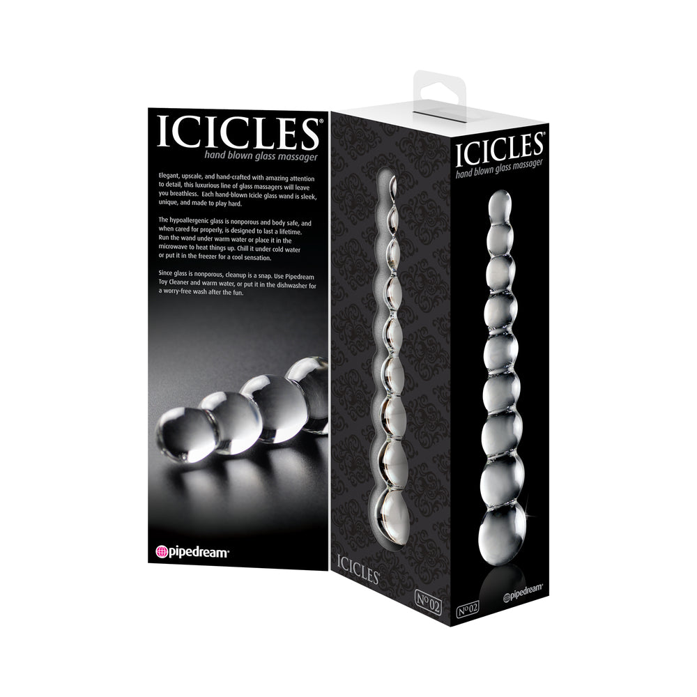PIPEDREAM - ICICLES NO. 2 BEADED 8.5 IN. GLASS DILDO CLEAR
