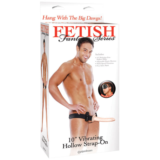 FETISH FANTASY SERIES VIBRATING 10 IN. HOLLOW STRAP-ON BEIGE