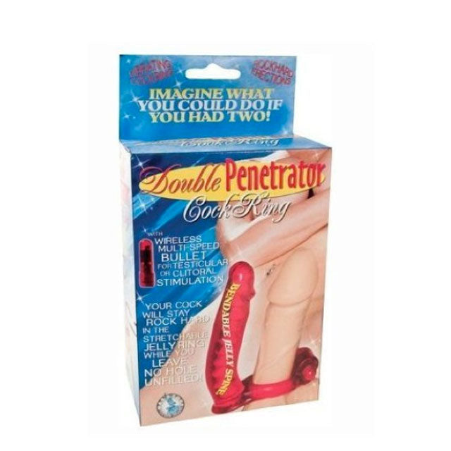 DOUBLE PENETRATOR RABBIT COCK RING MULTISPEED WATERPROOF (RED)