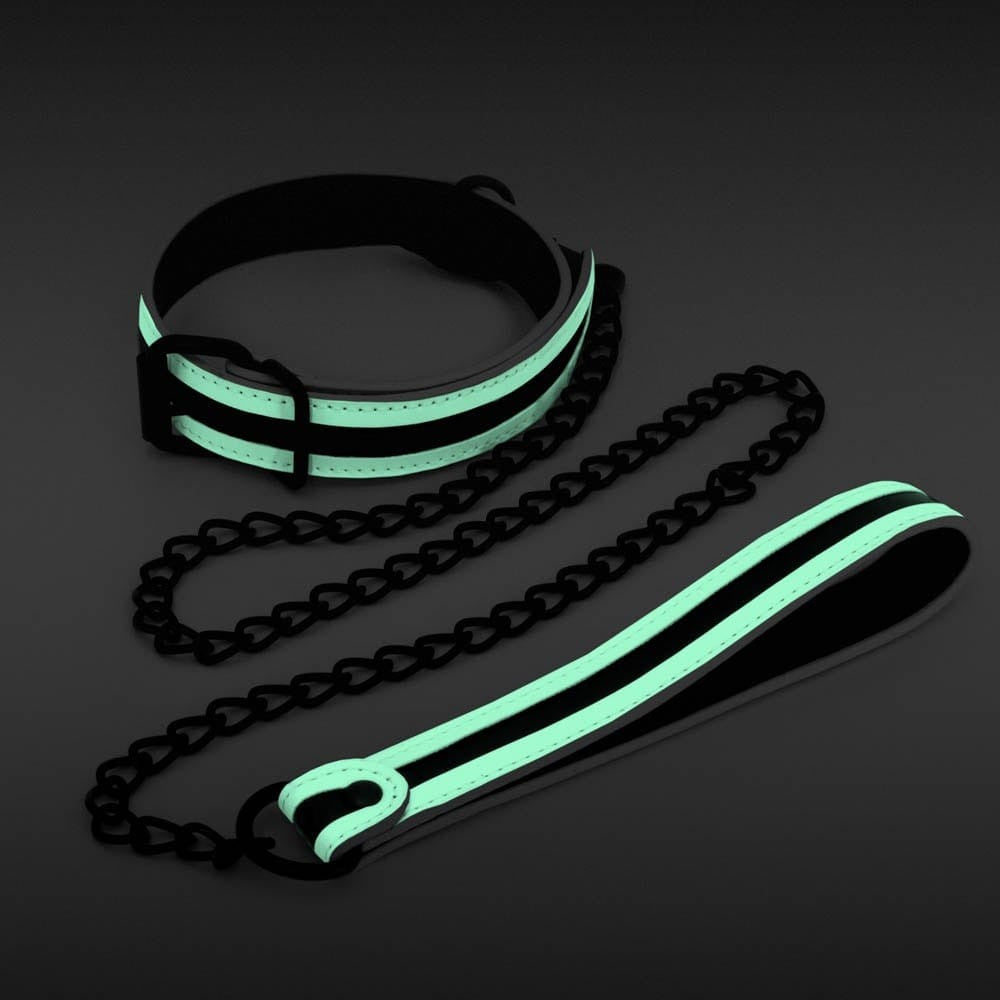 NS TOYS - GLO BONDAGE - COLLAR AND LEASH - GREEN_B0O25_2