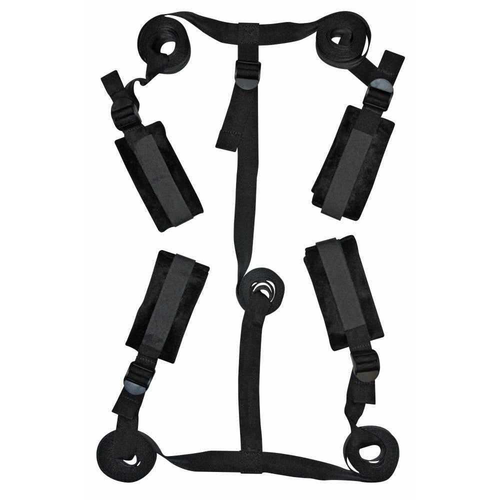 SPORTSHEETS - SEX & MISCHIEF 5-PIECE ADJUSTABLE BED BONDAGE RESTRAINT KIT BLACK