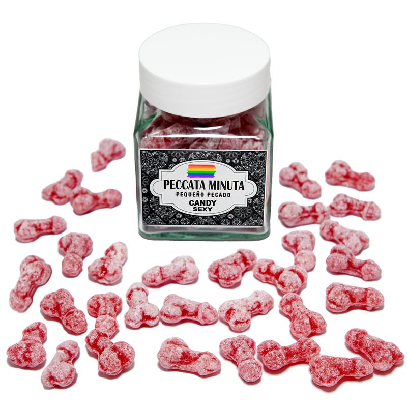 DIVERTY SEX - 40 PENIS-SHAPED CANDIES JAR, STRAWBERRY/CHERRY FLAVOR LGBT