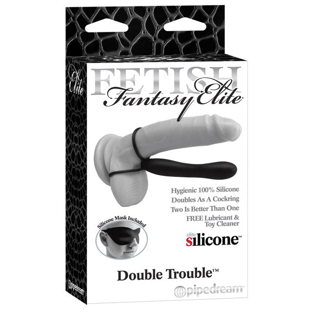 FETISH FANTASY ELITE DOUBLE TROUBLE 6 IN. SILICONE DUAL-ENTRY STRAP-ON DILDO BLACK