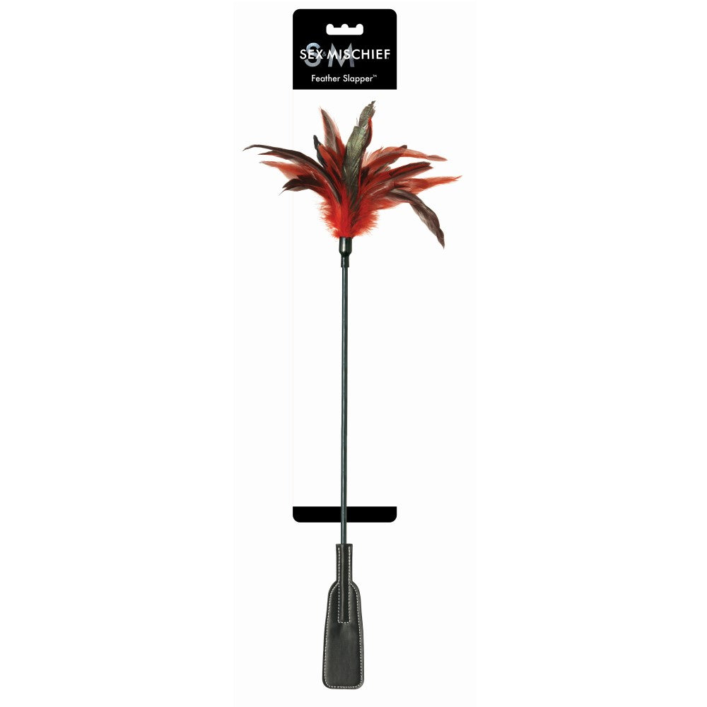 SPORTSHEETS SEX & MISCHIEF FEATHER SLAPPER DUAL-ENDED TICKLER CROP RED/BLACK