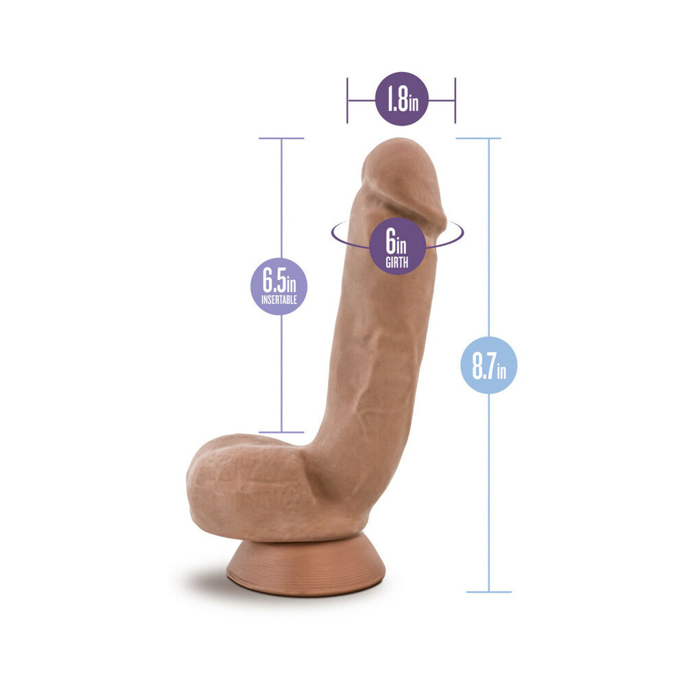 AU NATUREL MACHO 8.5 IN. POSABLE DUAL DENSITY DILDO WITH BALLS TAN