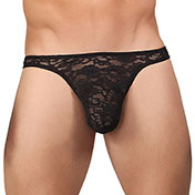 MALE POWER - STRETCH LACE BONG THONG BLACK L/XL