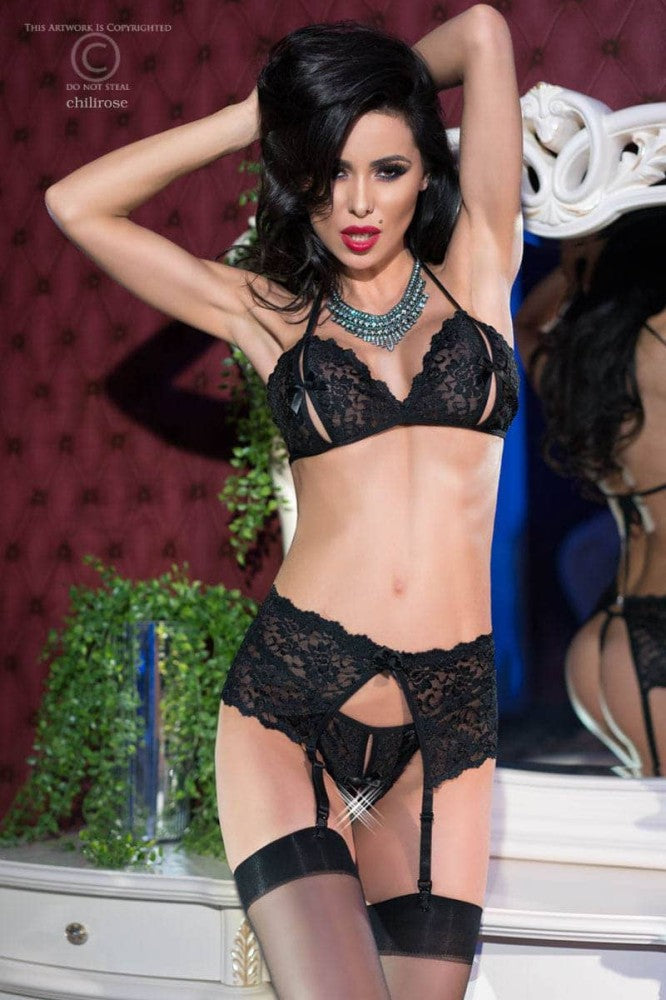 CHILIROSE - CR 4220 S BLACK OPEN BRA 3 PC SET