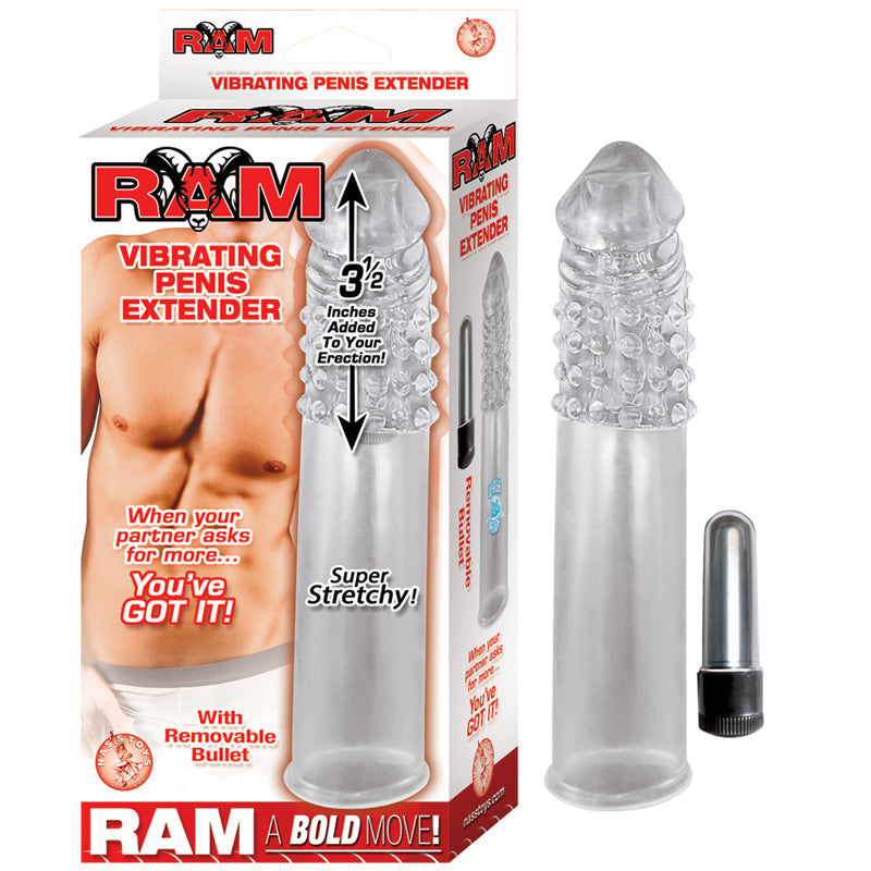 RAM 3.5IN. VIBRATING PENIS EXTENDER (CLEAR)
