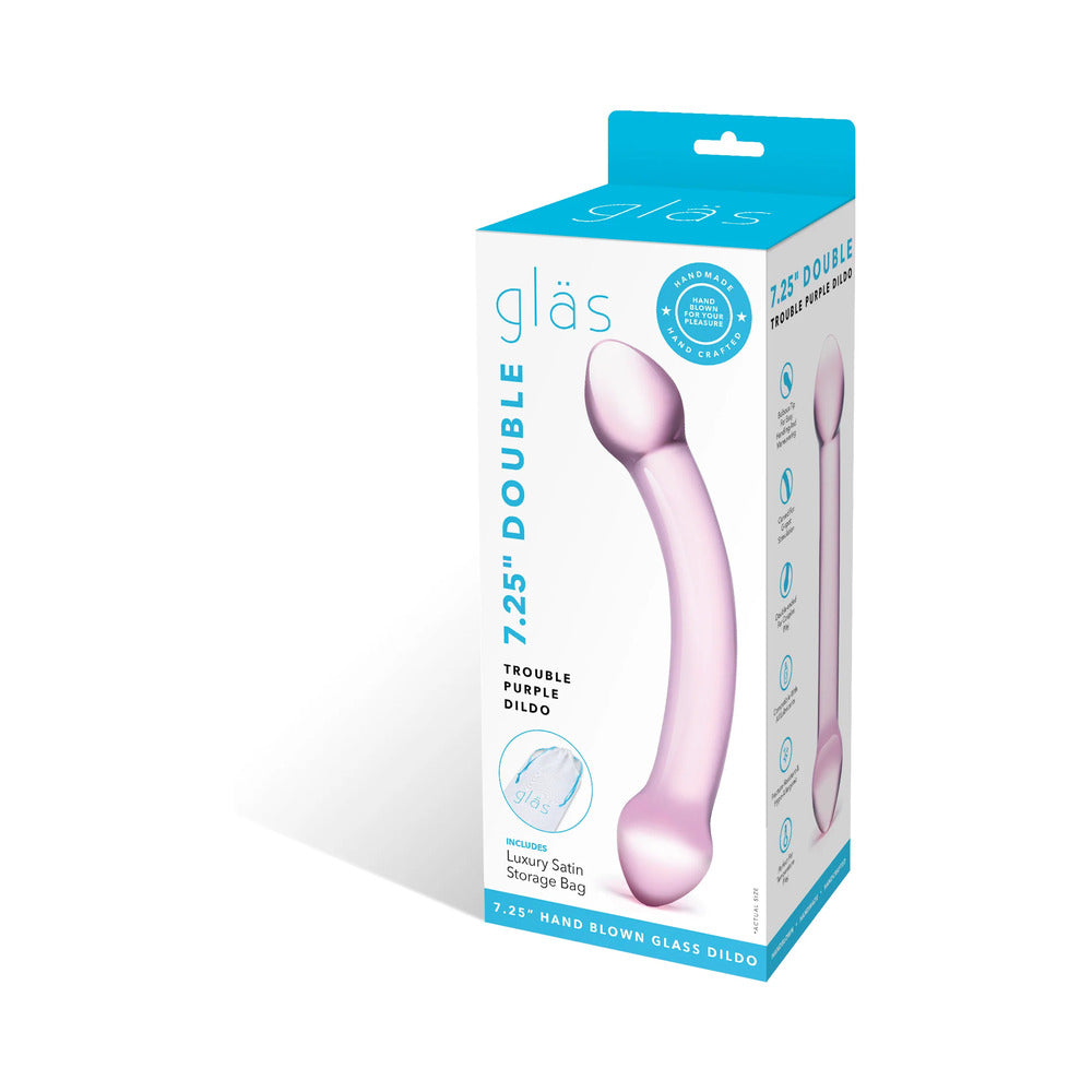 GLAS 7.25 IN. DOUBLE TROUBLE PURPLE GLASS DILDO