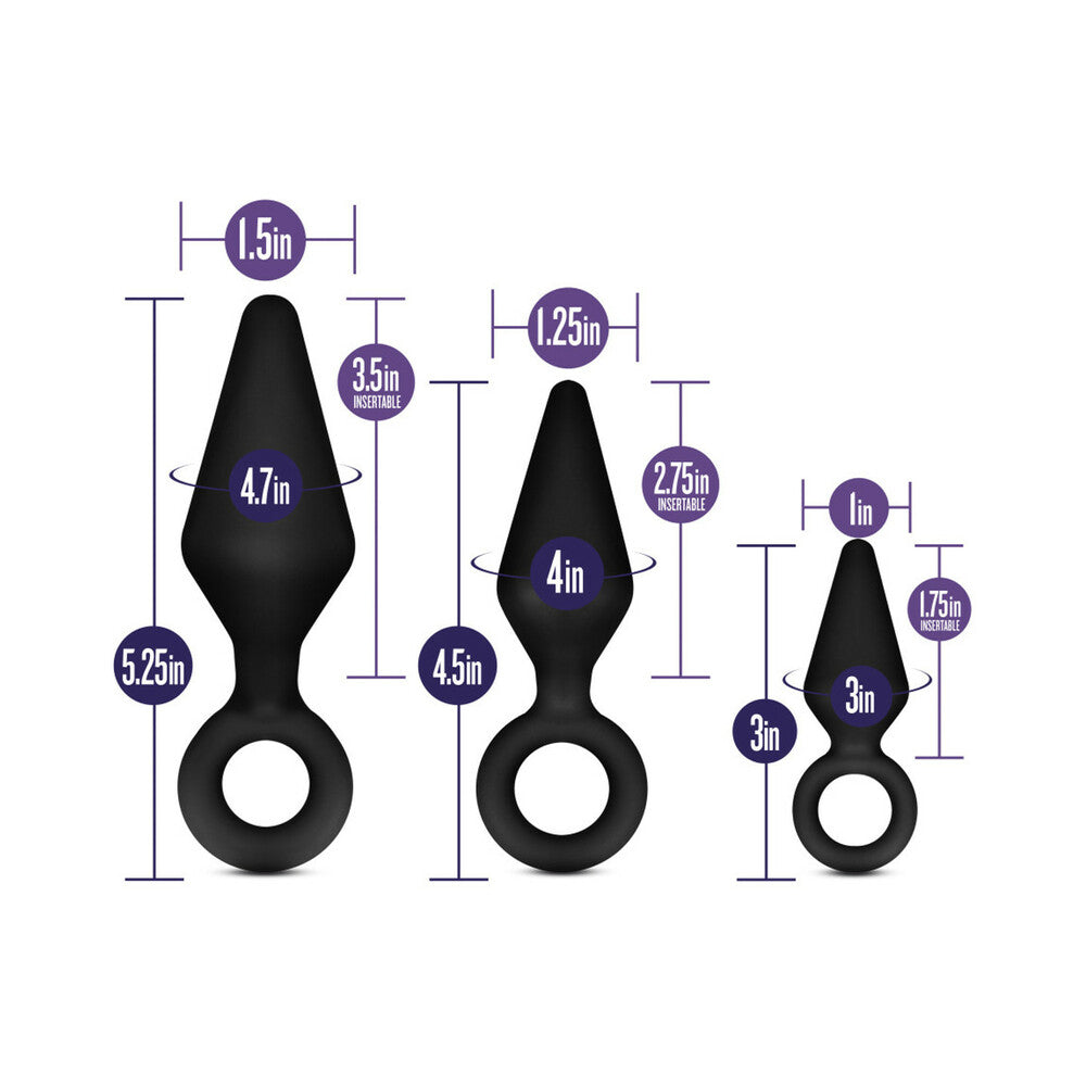 LUXE NIGHT RIMMER 3-PIECE SILICONE ANAL PLUG KIT BLACK