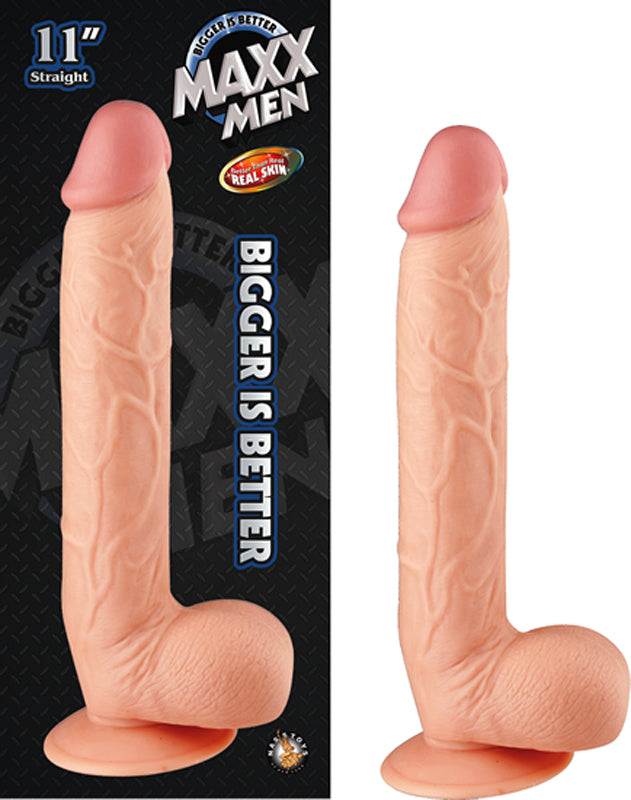 NASSTOYS - MAXX MEN 11IN. REAL SKIN STRAIGHT DONG WITH BALLS & SUCTION CUP (IVORY)