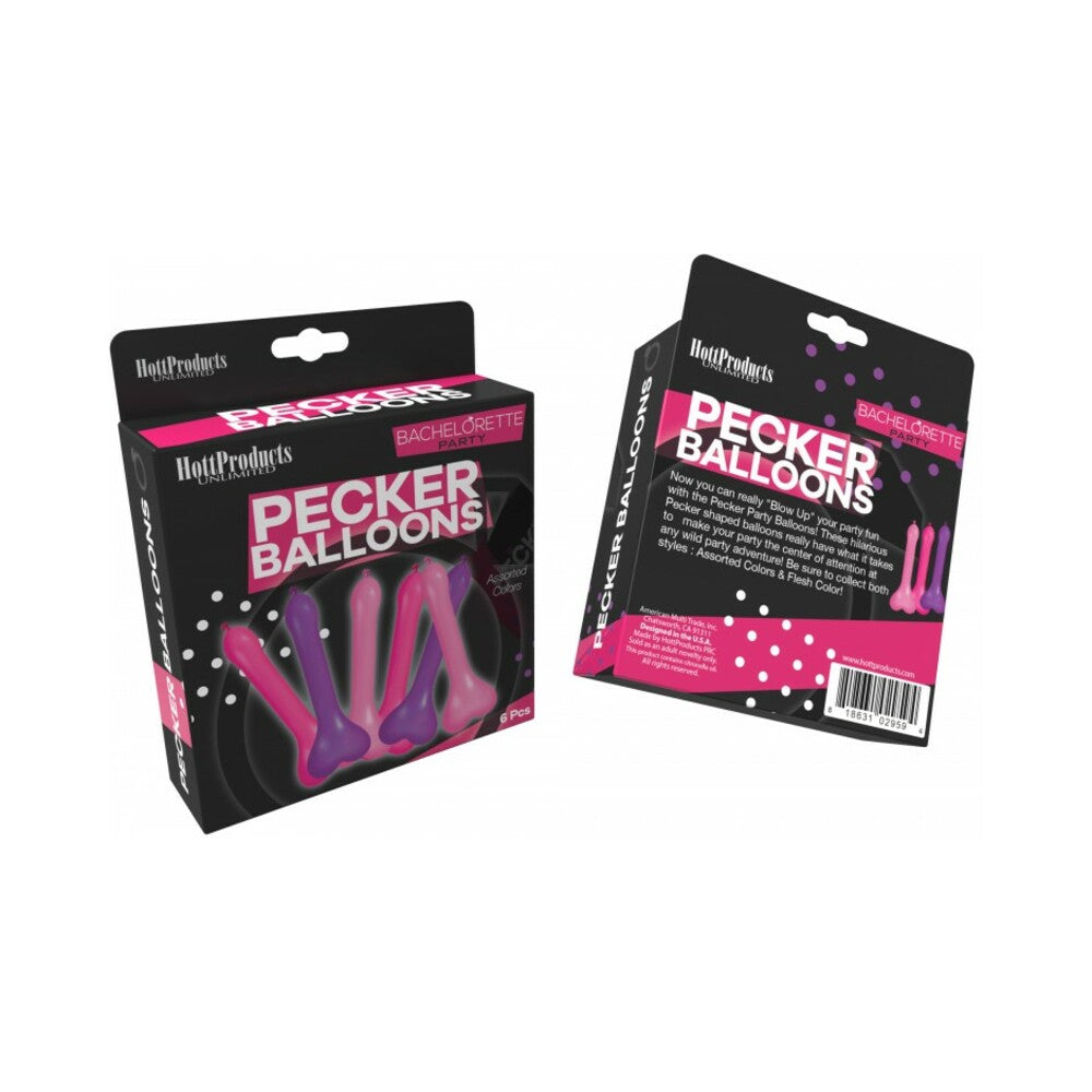 HOTT PRODUCTS - PECKER BALLOONS ASSORTED COLORS (6/BOX)
