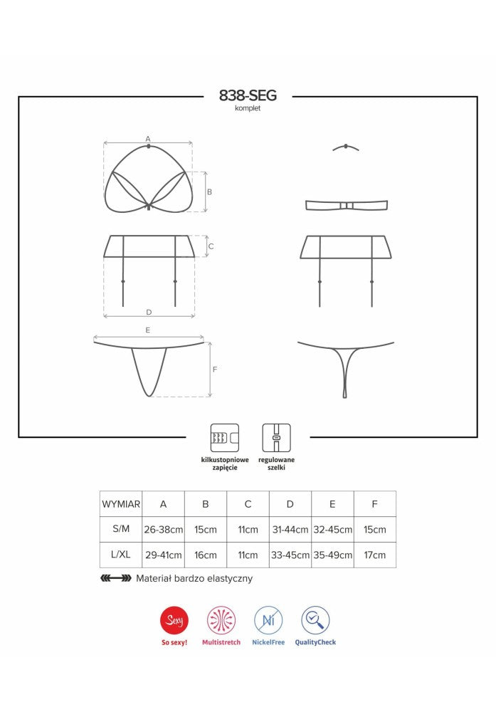 OBSESSIVE - 838-SET-3 SET 2-PCS RED S/M