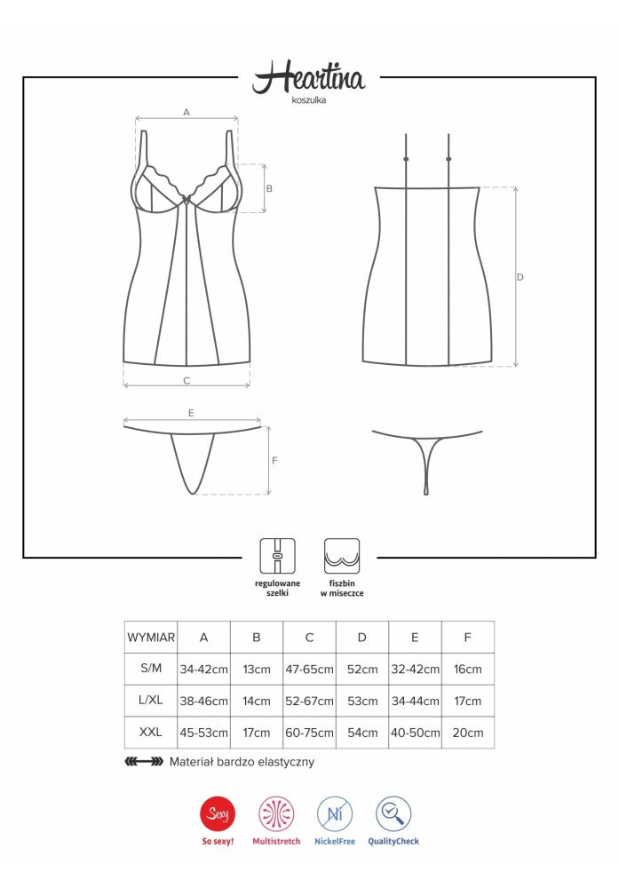 OBSESSIVE - HEARTINA CHEMISE & THONG RED S/M