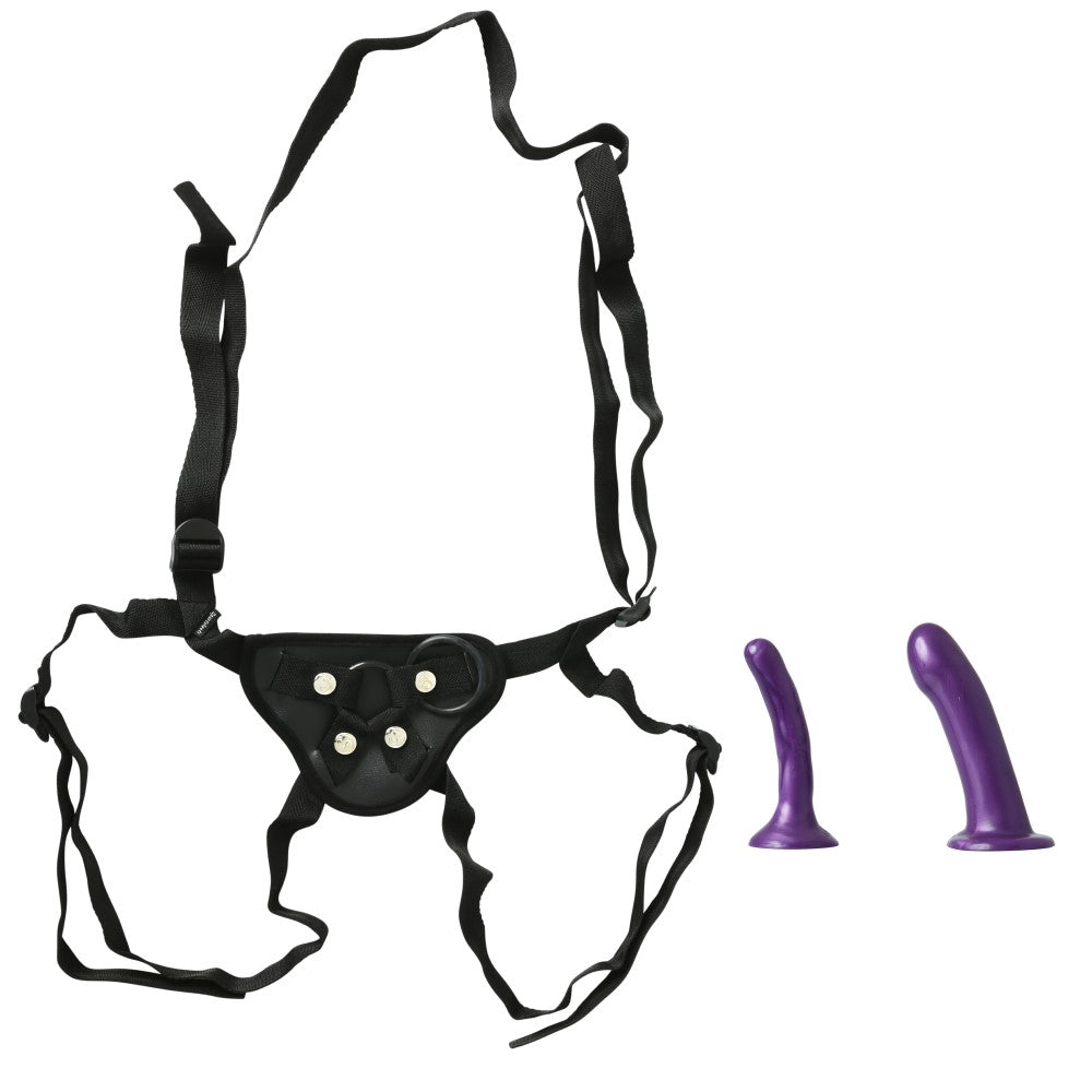 ANAL EXPLORER KIT WITH ADJUSTABLE STRAP-ON HARNESS & 2-PIECE SILICONE DILDO SET