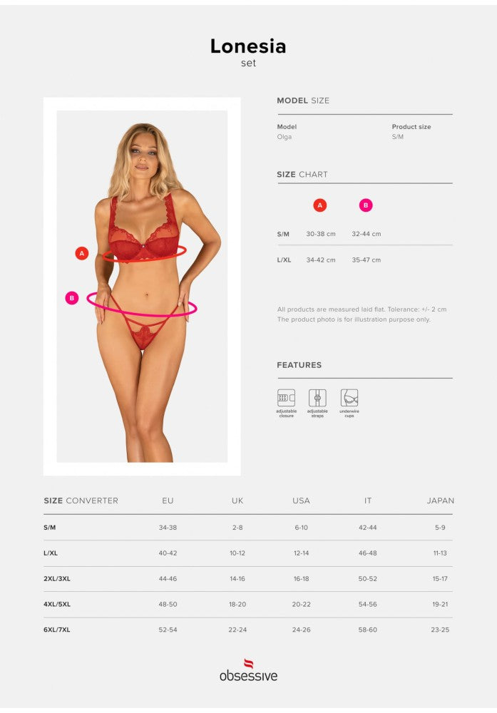 OBSESSIVE - LONESIA 2-PCS SET RED S/M