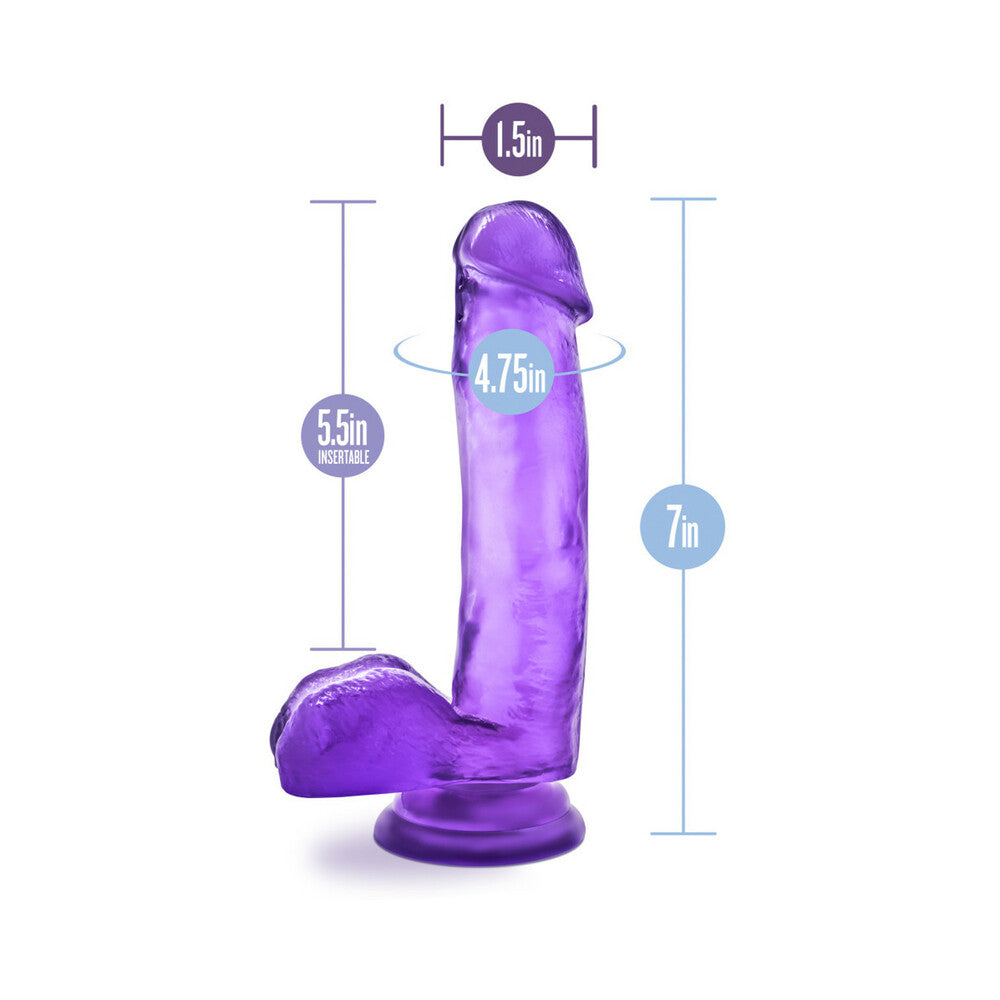 B YOURS SWEET ''N HARD 1 REALISTIC 7 IN. DILDO WITH BALLS PURPLE