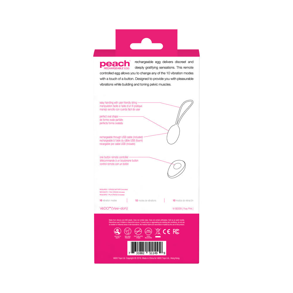 VEDO - PEACH RECHARGEABLE EGG VIBE - FOXY PINK