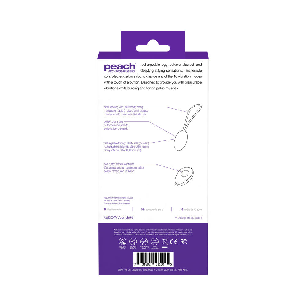 VEDO PEACH RECHARGEABLE EGG VIBE - INTO YOU INDIGO