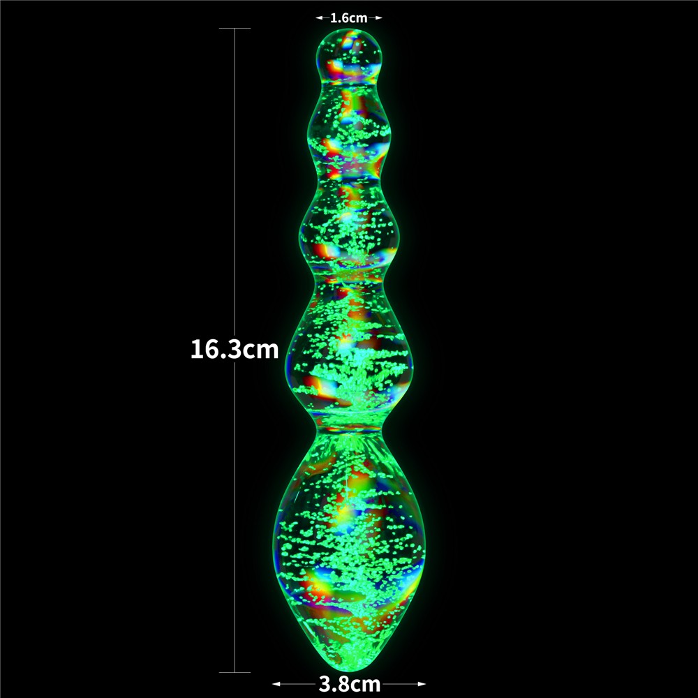 LOVETOY - GLOW-IN-THE-DARK TWILIGHT GLEAM GLASS DILDO-TANTALIZING ORBS