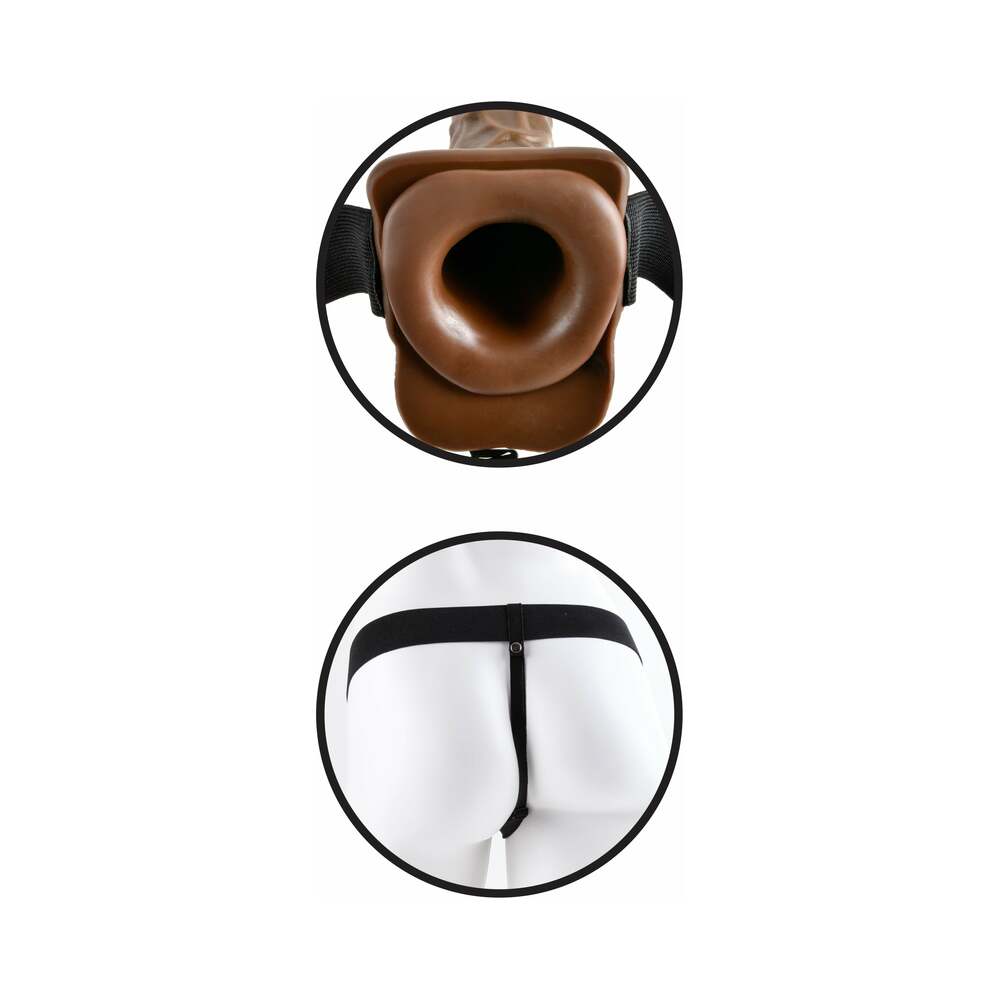 FETISH FANTASY SERIES 7 IN. VIBRATING HOLLOW STRAP-ON WITH BALLS BROWN/BLACK