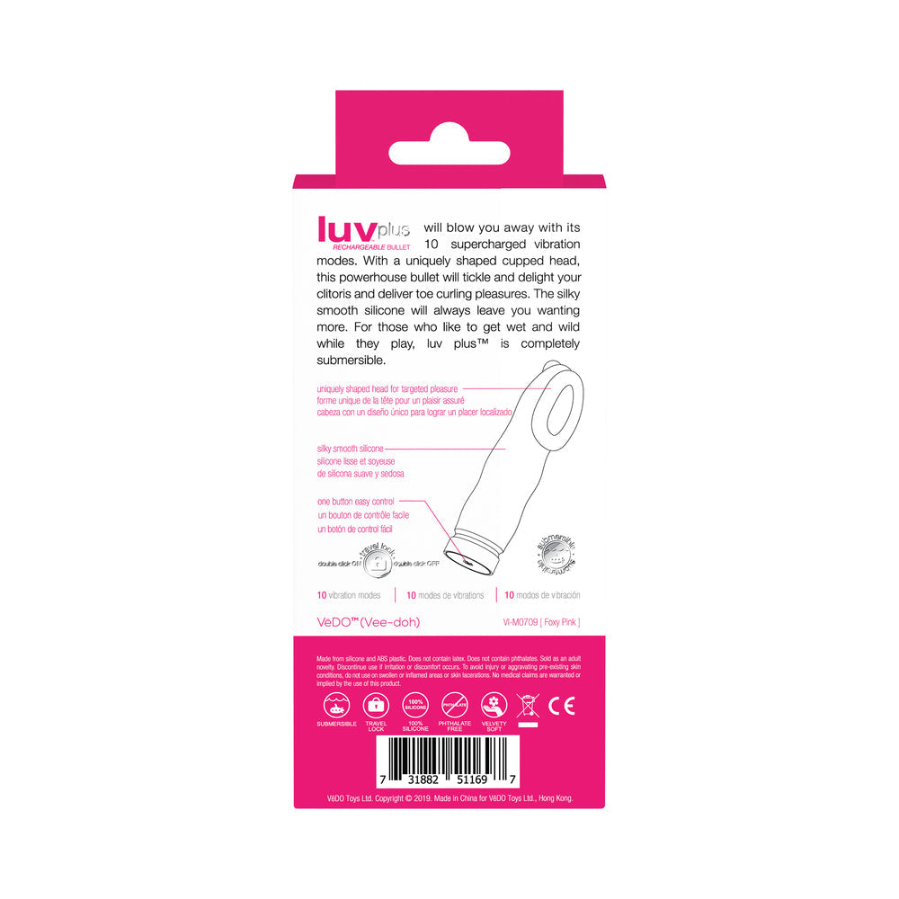 VEDO - VIBRADOR RECARGABLE LUVPLUS - ROSA FOXY