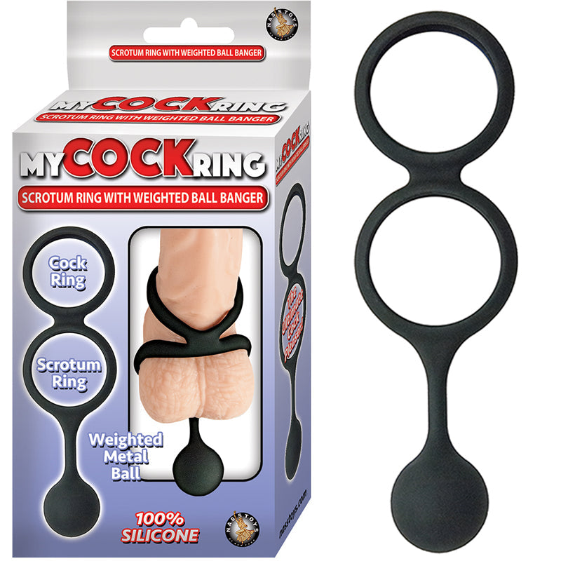 MY COCK RING SCROTUM RING WITH WEIGHTED BALL BANGER SILICONE BLACK