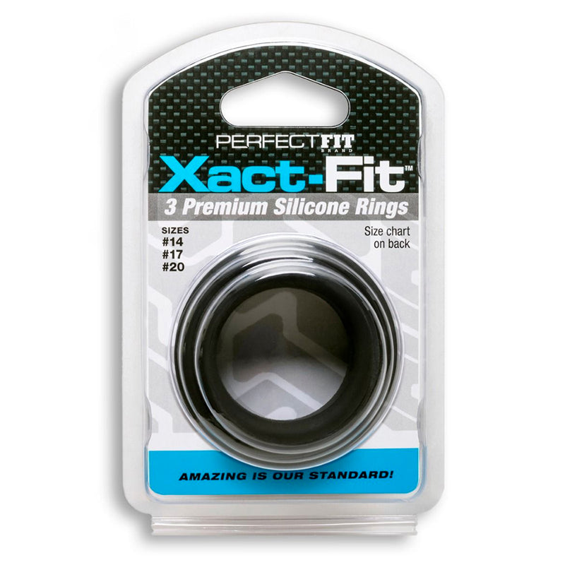 PERFECT FIT - CURVE TOYS PERFECT FIT XACT-FIT 3-PIECE PREMIUM SILICONE RINGS (#14, #17, #20) BLACK