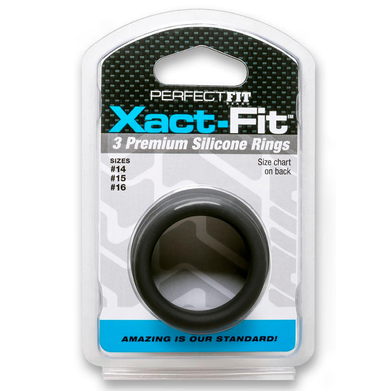 PERFECT FIT - CURVE TOYS PERFECT FIT XACT-FIT 3-PIECE PREMIUM SILICONE RINGS (#14, #15, #16) BLACK