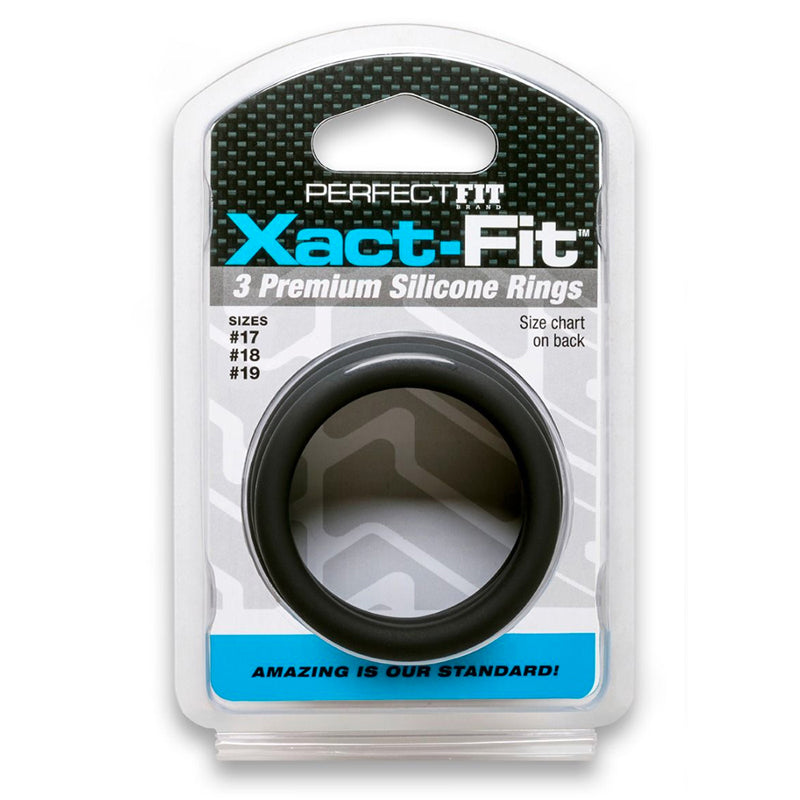 PERFECT FIT - CURVE TOYS PERFECT FIT XACT-FIT 3-PIECE PREMIUM SILICONE RINGS (#17, #18, #19) BLACK