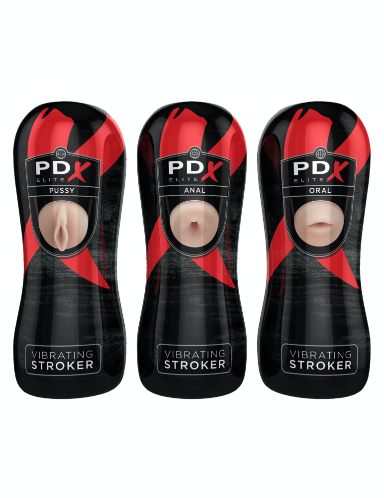 PIPEDREAM - PDX ELITE - PIPEDREAM EXTREME ELITE VIBRATING STROKER DISPLAY - 12 PCS LIGHT/BLACK