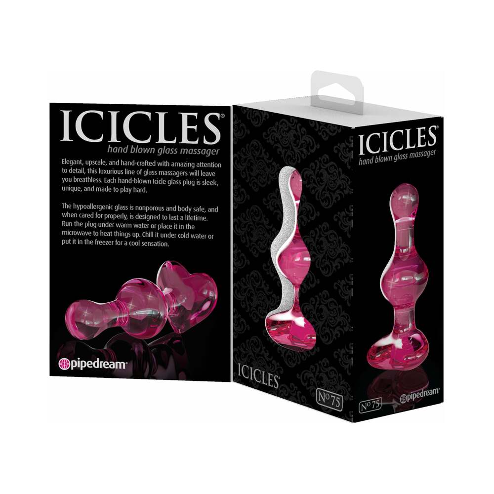 ICICLES NO. 75 BEADED GLASS MASSAGER WITH HEART-SHAPED BASE PINK