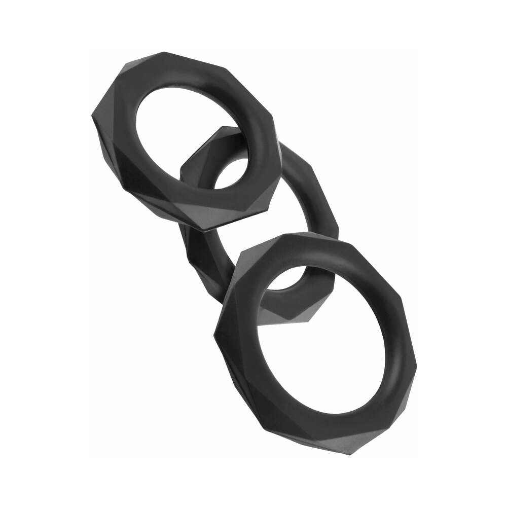 FANTASY C-RINGZ SILICONE DESIGNER STAMINA 3-PIECE COCKRING SET BLACK