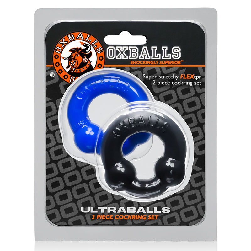 OXBALLS - ULTRABALLS, PACK DE 2 ANNEAUX PÉNIENS, NOIR ET BLEU POLICE
